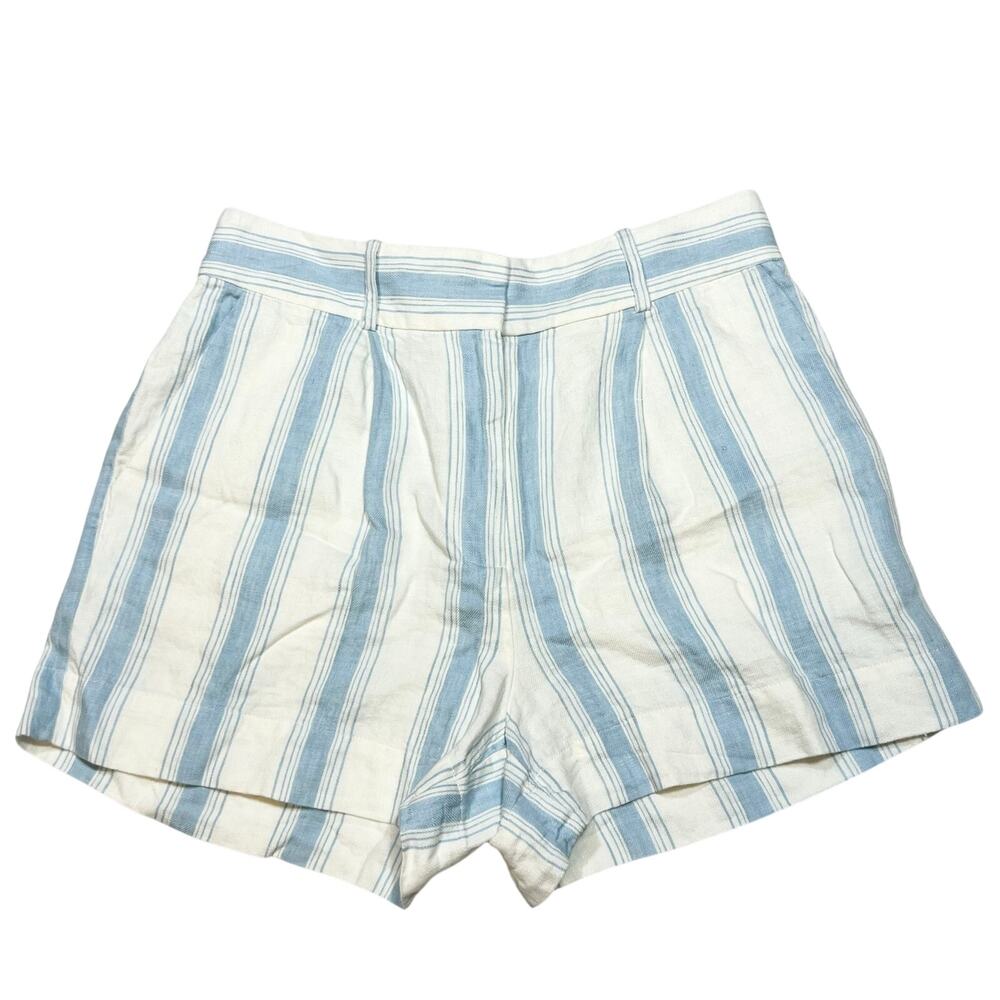FRAME High Waist Linen Stripe Shorts Women 4 Blue White Pleated
